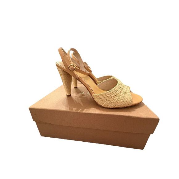 Joie Women's Natural Tan Leather Calan Raffia Ankle Strap Heel Sandals Size 11 - Picture 4 of 9